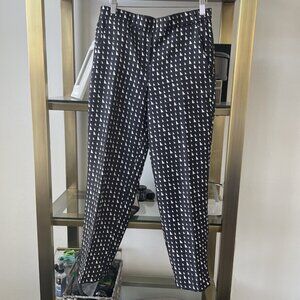 THEORY Pull On Black White Pattern 100% Silk Straight Leg Pants Size 2